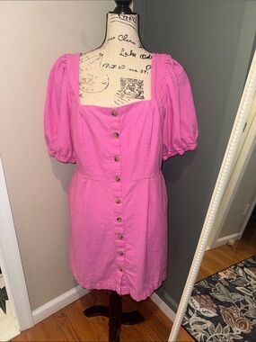 Old Navy Pink Puff Sleeve Button-Front Women's Dress